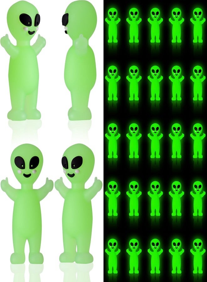 Seematn 25 Pcs Luminous Mini Alien Figure 3I/Atlas Raise Your Hands Little Alien Statue Glow in Dark for Hide and Seek Cake Toppers Goodie Decor Bag Fillers Space Party Gifts - Image 1